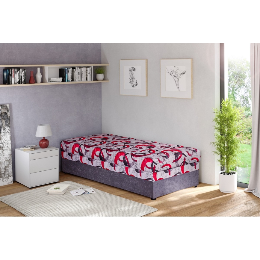 Cama almofada com espaço de armazenamento ESTEL 90x200 cm cinzento