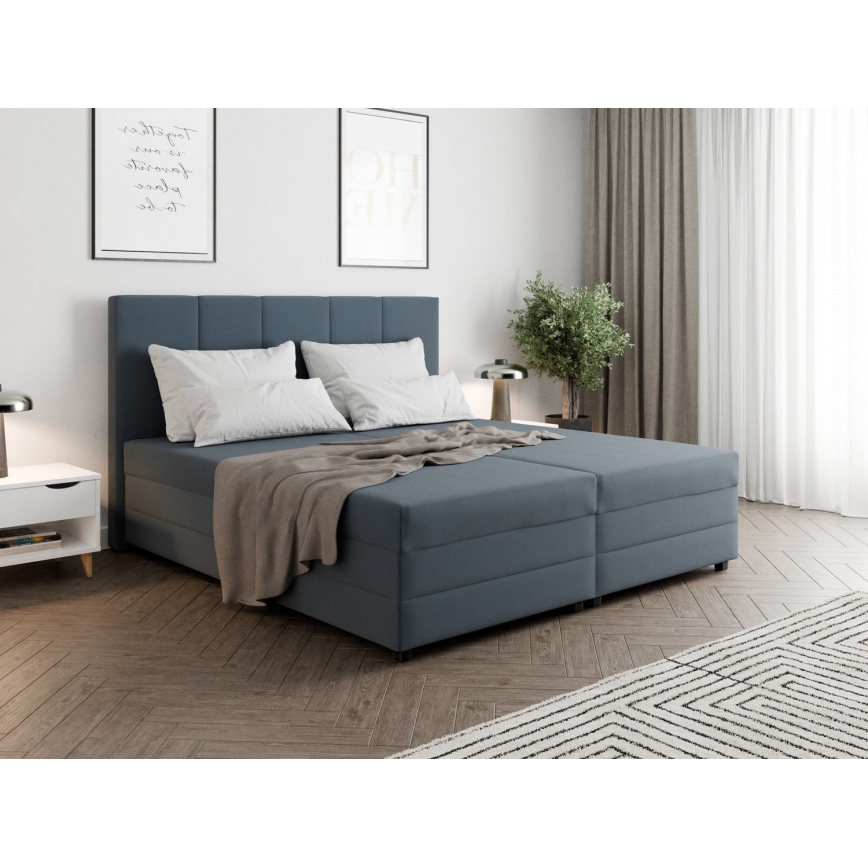 Cama almofadada com colchão de molas e espaço de arrumação ISABEL 160x200 cinzento