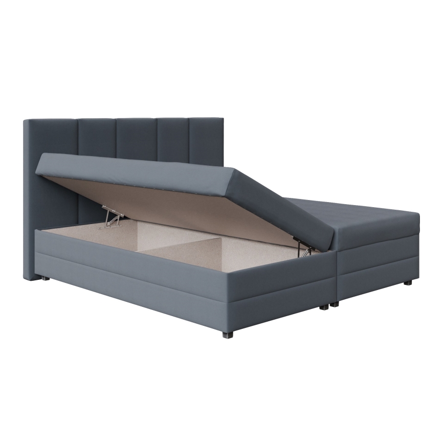 Cama almofadada com colchão de molas e espaço de arrumação ISABEL 160x200 cinzento