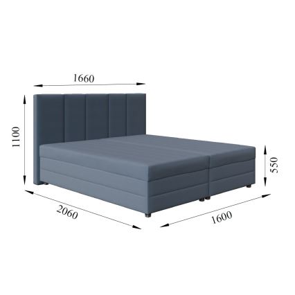 Cama almofadada com colchão de molas e espaço de arrumação ISABEL 160x200 cinzento