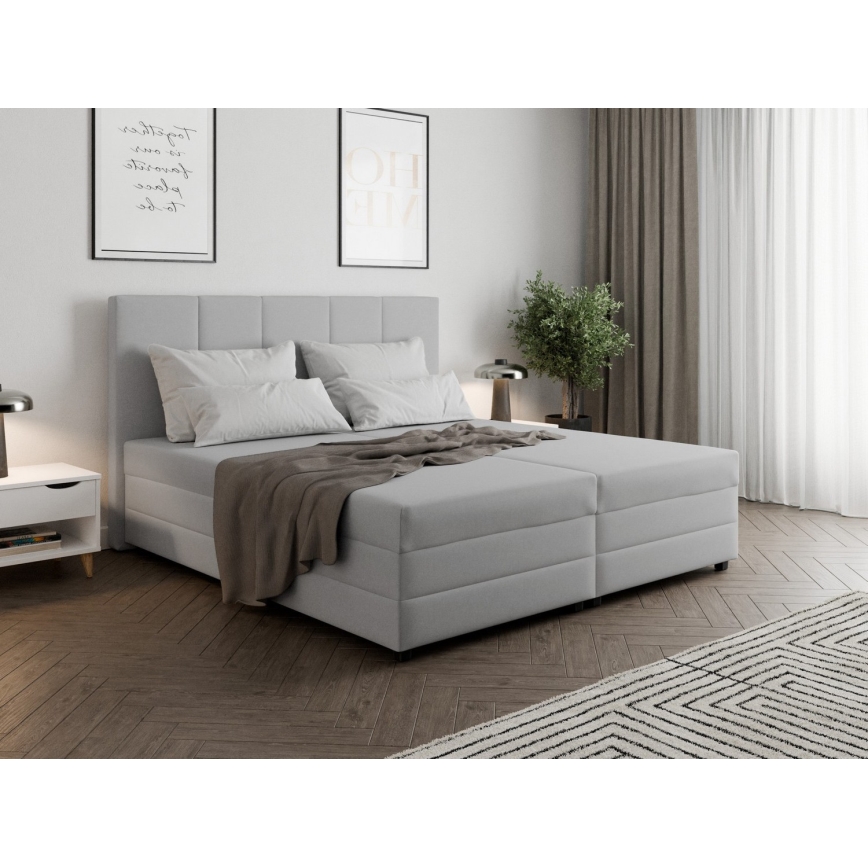 Cama almofadada com colchão de molas e espaço de arrumação ISABEL 180x200 cinzento claro