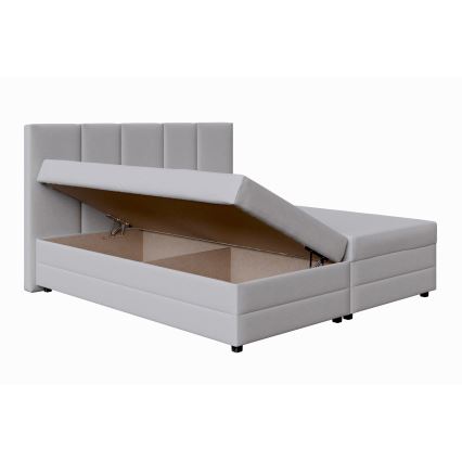 Cama almofadada com colchão de molas e espaço de arrumação ISABEL 180x200 cinzento claro