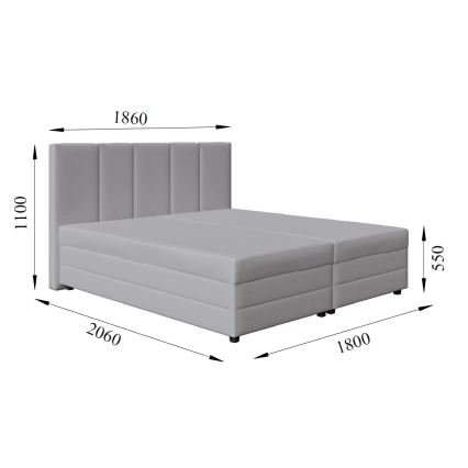 Cama almofadada com colchão de molas e espaço de arrumação ISABEL 180x200 cinzento claro