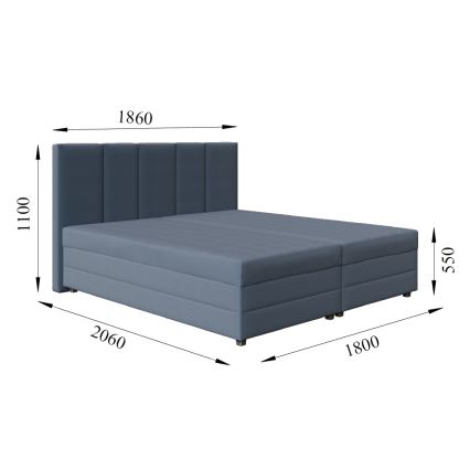 Cama almofadada com colchão de molas e espaço de arrumação ISABEL 180x200 cinzento