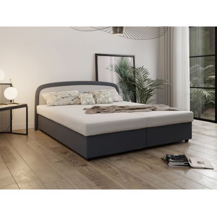 Cama almofadada com colchão de molas e espaço de arrumação MALIA 160x200 cinzento