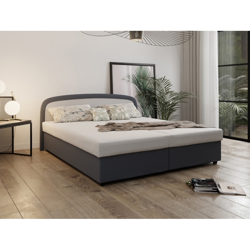 Cama almofadada com colchão de molas e espaço de arrumação MALIA 160x200 cinzento
