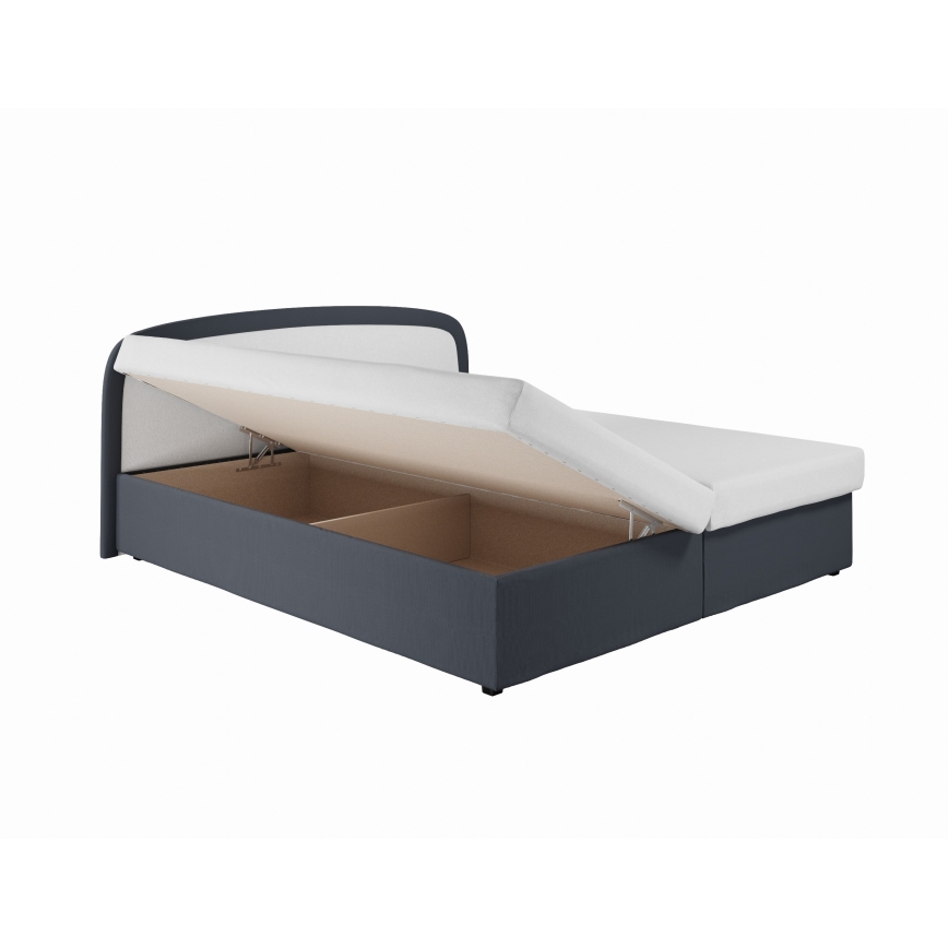 Cama almofadada com colchão de molas e espaço de arrumação MALIA 160x200 cinzento