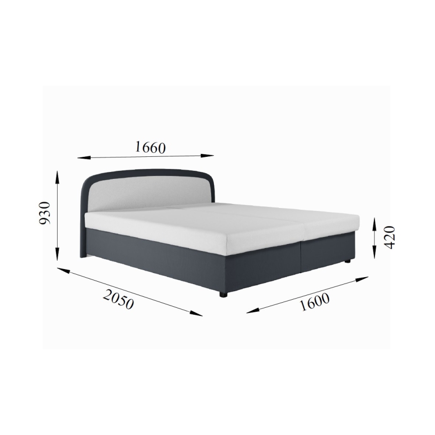 Cama almofadada com colchão de molas e espaço de arrumação MALIA 160x200 cinzento