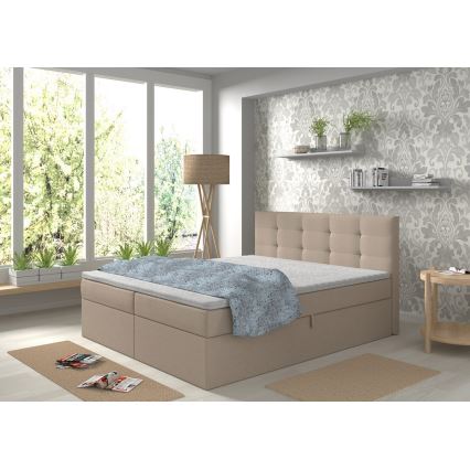Cama almofadada com colchão e cobertura com espaço de armazenamento EMBER 180x200 cm bege