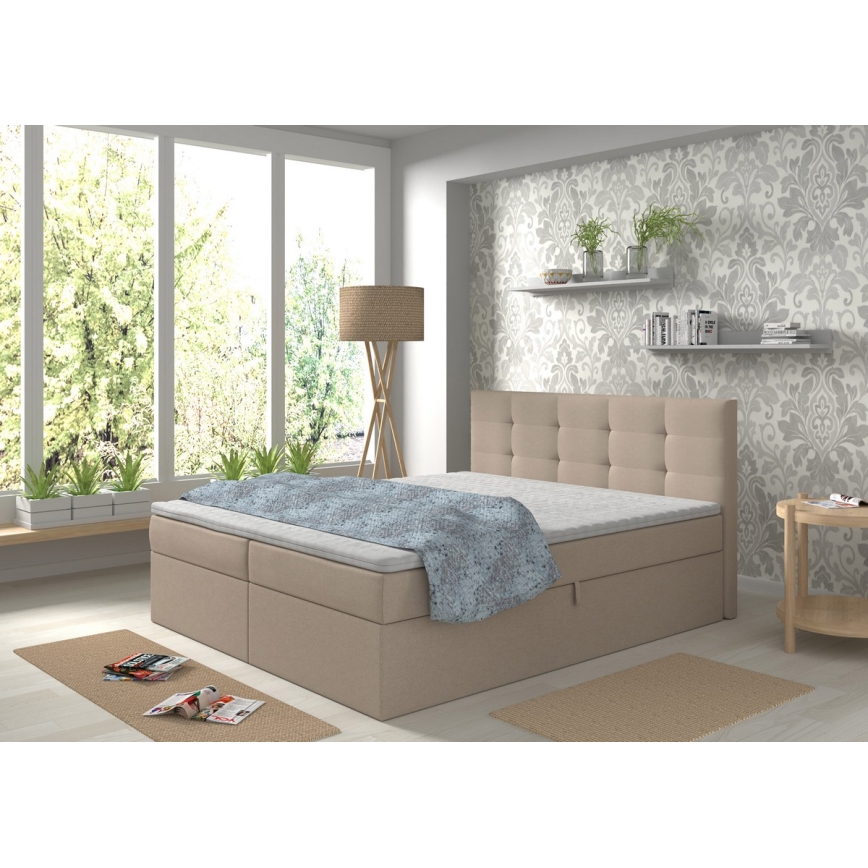 Cama almofadada com colchão e cobertura com espaço de armazenamento EMBER 180x200 cm bege
