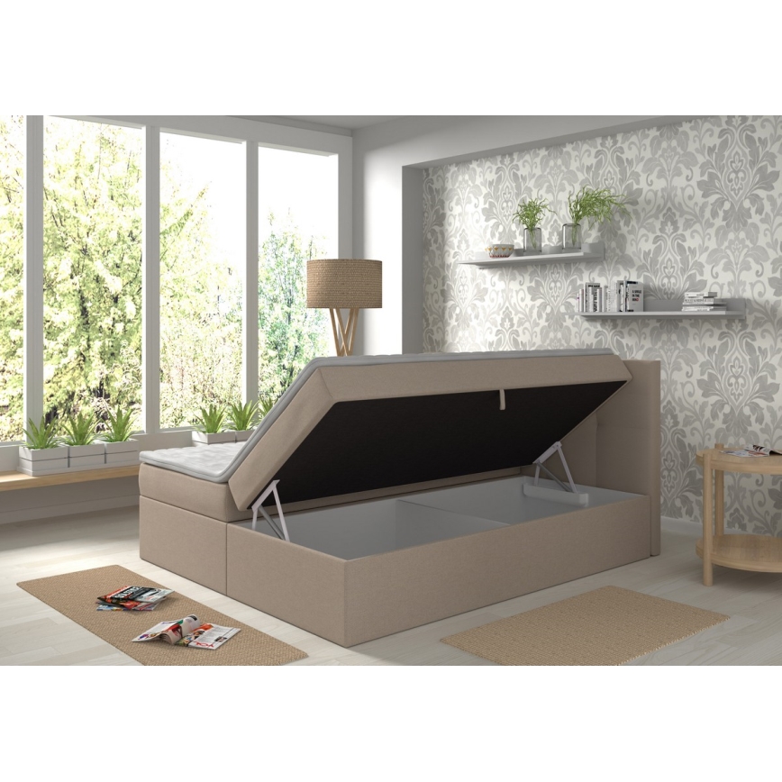 Cama almofadada com colchão e cobertura com espaço de armazenamento EMBER 180x200 cm bege