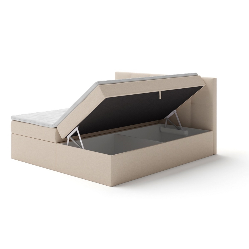 Cama almofadada com colchão e cobertura com espaço de armazenamento EMBER 180x200 cm bege