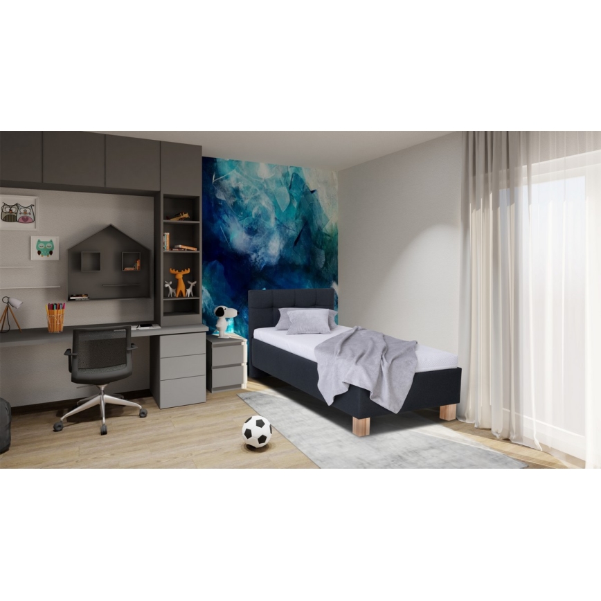 Cama almofadada com colchão e espaço de arrumação MARIA ONE 90x200 cm antracite