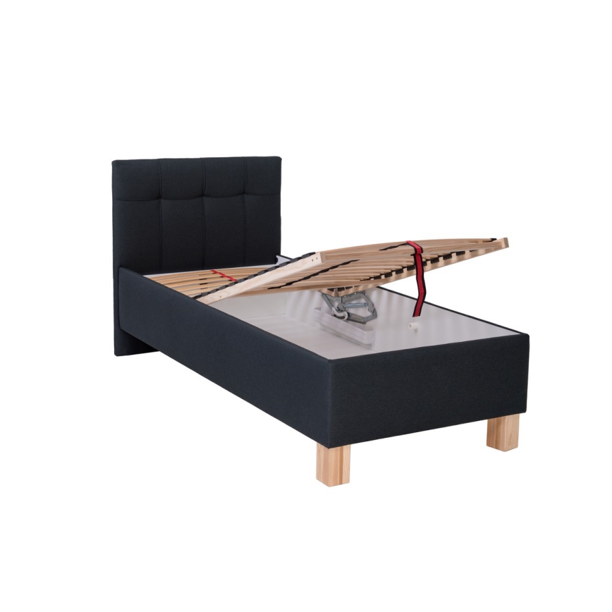 Cama almofadada com colchão e espaço de arrumação MARIA ONE 90x200 cm antracite