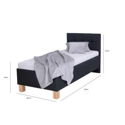Cama almofadada com colchão e espaço de arrumação MARIA ONE 90x200 cm antracite