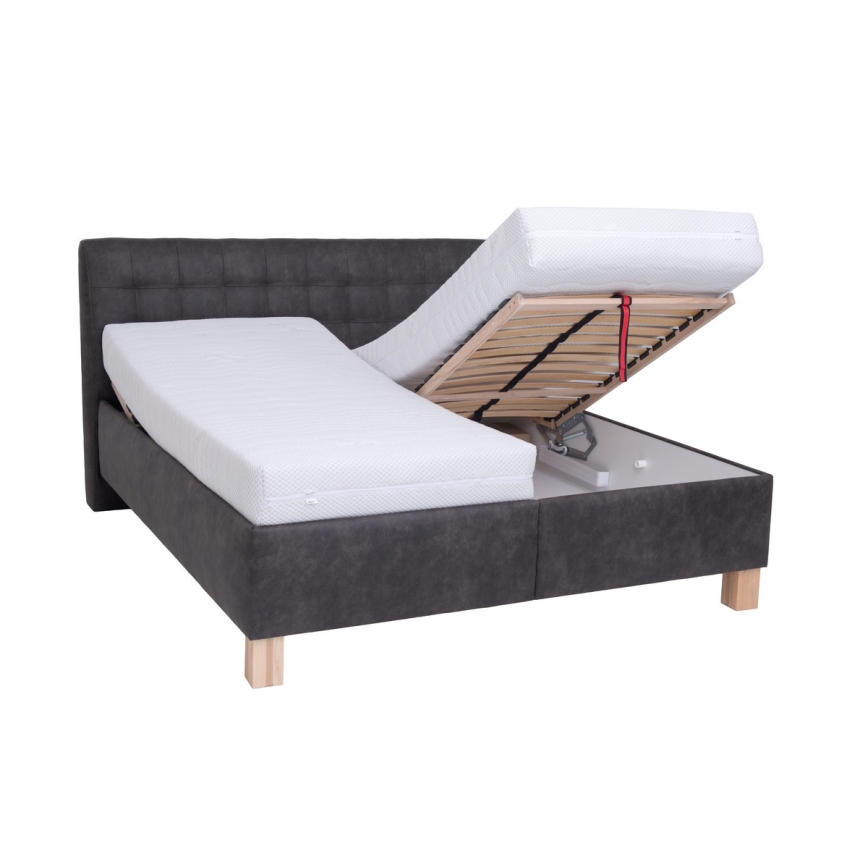 Cama almofadada com colchão e espaço de arrumação VIOLET 160x200 cm cinzento escuro