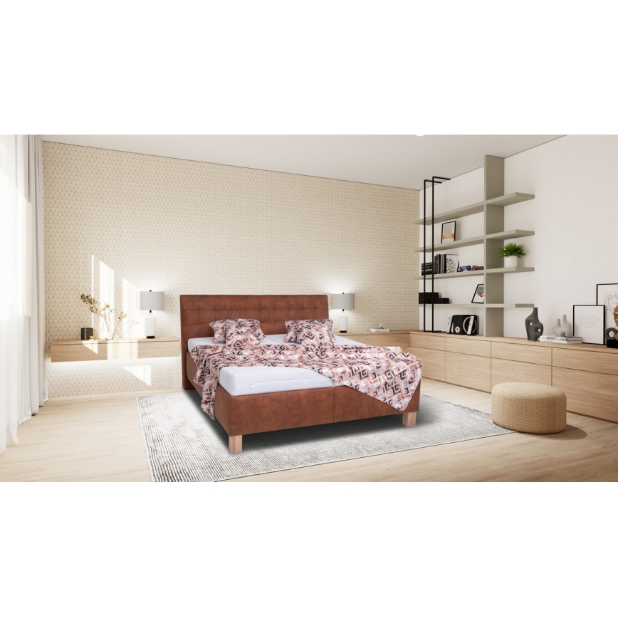 Cama almofadada com colchão e espaço de arrumação VIOLET 160x200 cm conhaque castanho