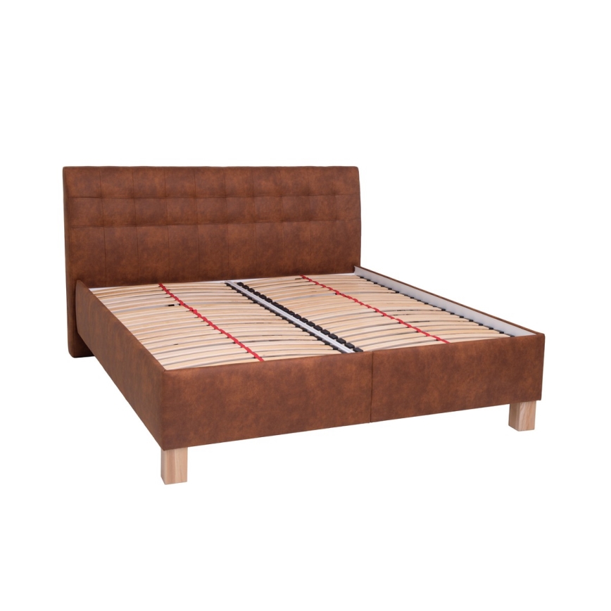 Cama almofadada com colchão e espaço de arrumação VIOLET 160x200 cm conhaque castanho