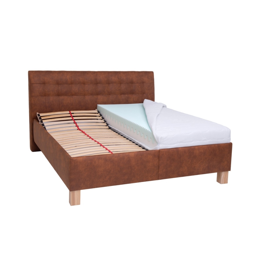Cama almofadada com colchão e espaço de arrumação VIOLET 160x200 cm conhaque castanho