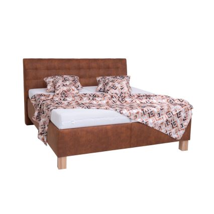 Cama almofadada com colchão e espaço de arrumação VIOLET 160x200 cm conhaque castanho