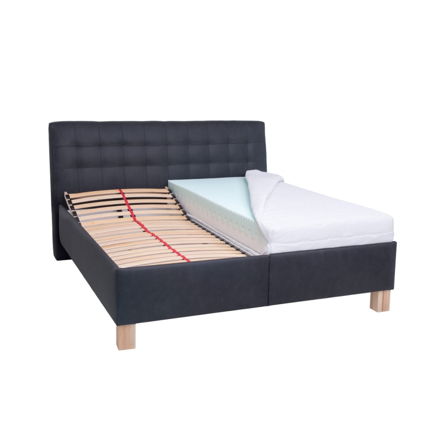 Cama almofadada com colchão e espaço de arrumação VIOLET 180x200 cm antracite