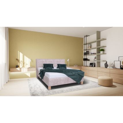 Cama almofadada com colchão e espaço de arrumação VIOLET 180x200 cm bege