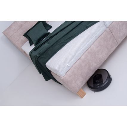 Cama almofadada com colchão e espaço de arrumação VIOLET 180x200 cm bege