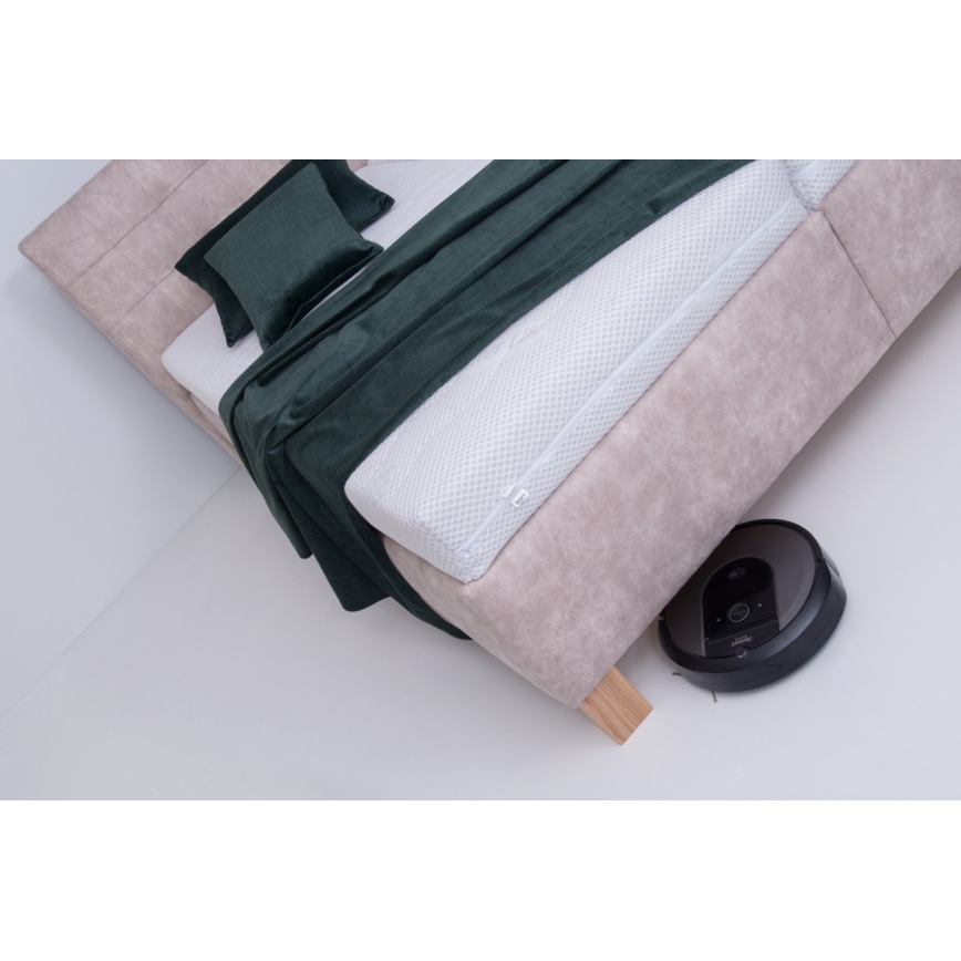 Cama almofadada com colchão e espaço de arrumação VIOLET 180x200 cm bege