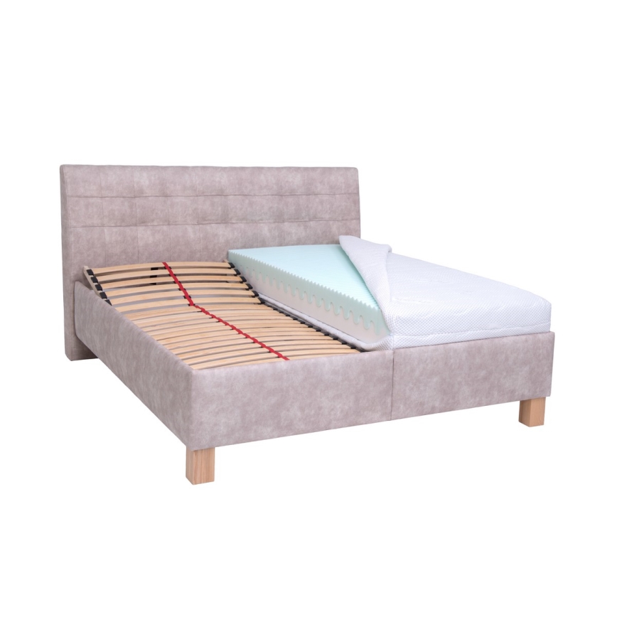 Cama almofadada com colchão e espaço de arrumação VIOLET 180x200 cm bege