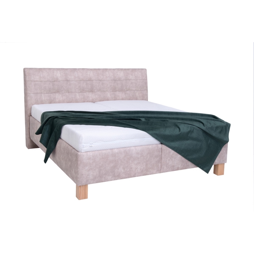Cama almofadada com colchão e espaço de arrumação VIOLET 180x200 cm bege
