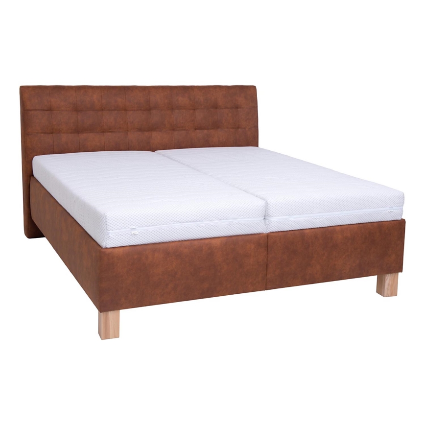 Cama almofadada com colchão e espaço de arrumação VIOLET 180x200 cm conhaque castanho