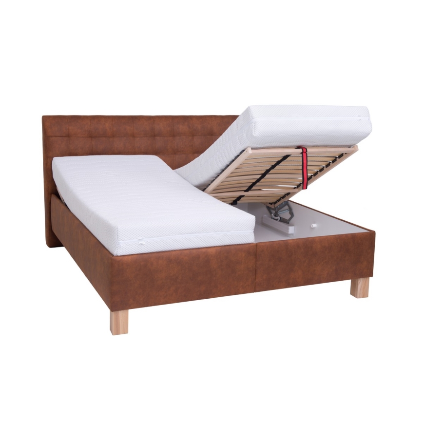 Cama almofadada com colchão e espaço de arrumação VIOLET 180x200 cm conhaque castanho