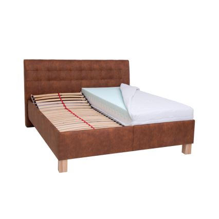 Cama almofadada com colchão e espaço de arrumação VIOLET 180x200 cm conhaque castanho