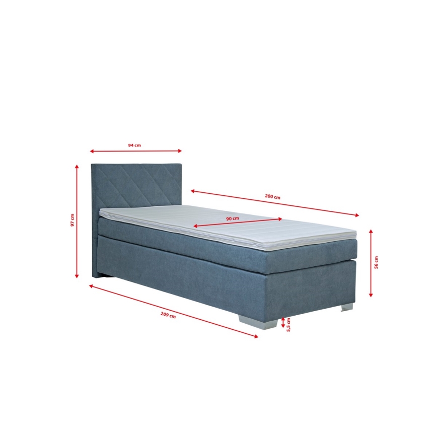 Cama almofadada com colchão IDA 90x200 cm azul