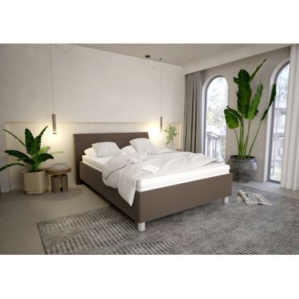 Cama almofadada com espaço de armazenamento e colchão DALMA 140x200 cm cinzento/castanho