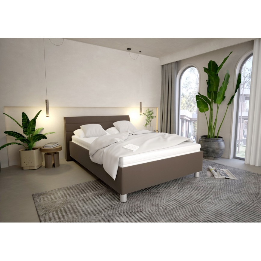 Cama almofadada com espaço de armazenamento e colchão DALMA 140x200 cm cinzento/castanho