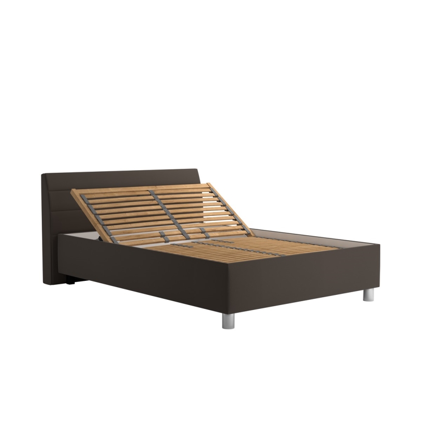 Cama almofadada com espaço de armazenamento e colchão DALMA 140x200 cm cinzento/castanho