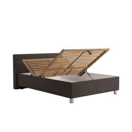 Cama almofadada com espaço de armazenamento e colchão DALMA 140x200 cm cinzento/castanho