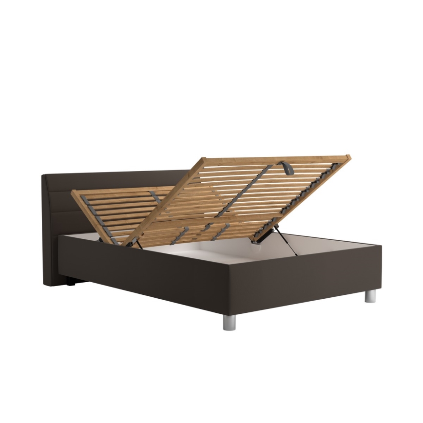 Cama almofadada com espaço de armazenamento e colchão DALMA 140x200 cm cinzento/castanho