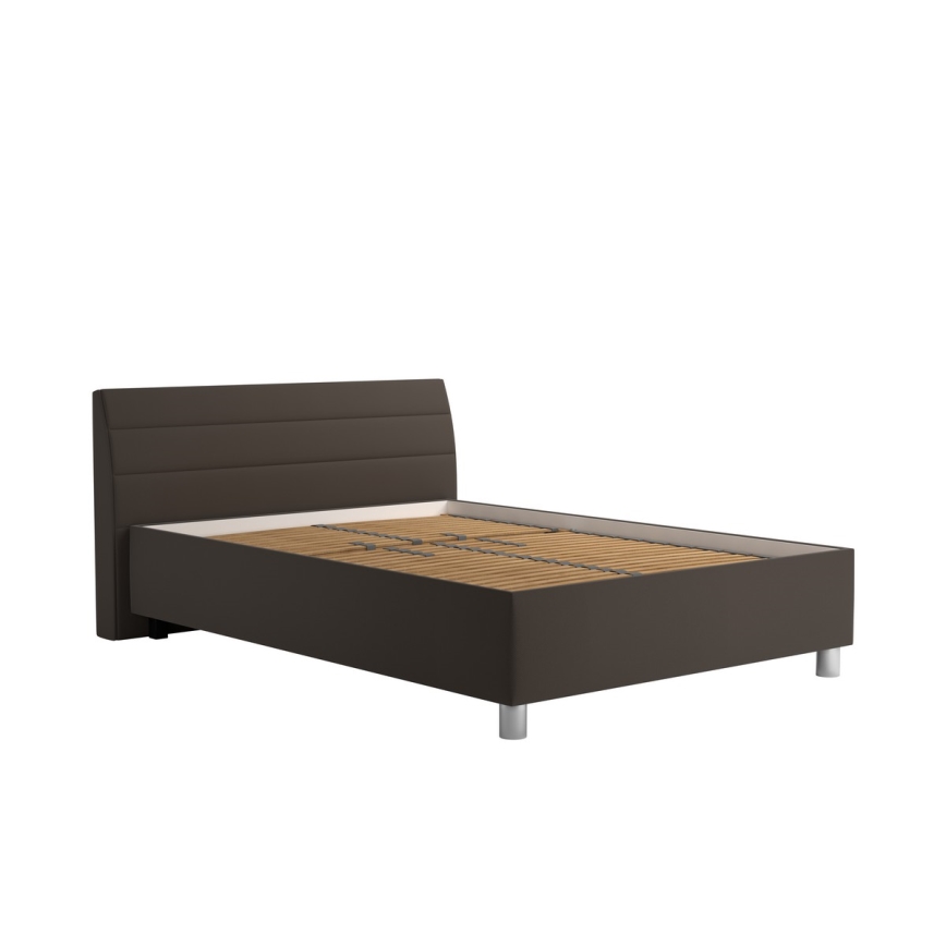 Cama almofadada com espaço de armazenamento e colchão DALMA 140x200 cm cinzento/castanho