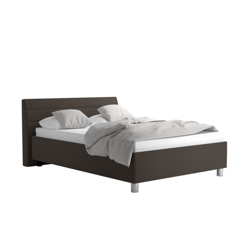 Cama almofadada com espaço de armazenamento e colchão DALMA 140x200 cm cinzento/castanho