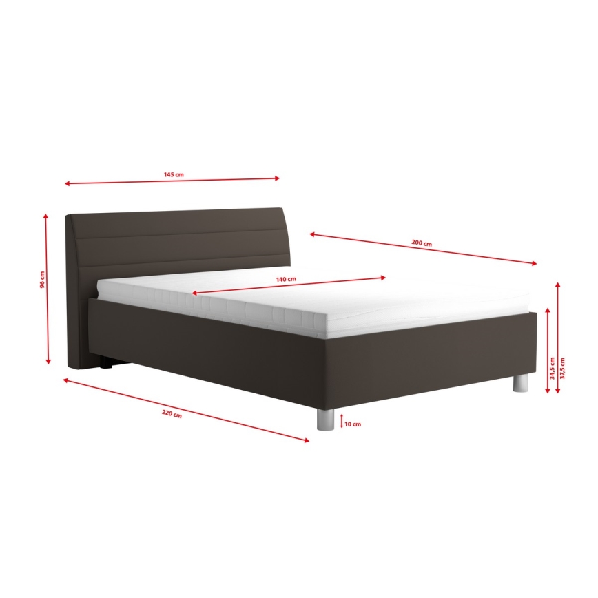 Cama almofadada com espaço de armazenamento e colchão DALMA 140x200 cm cinzento/castanho