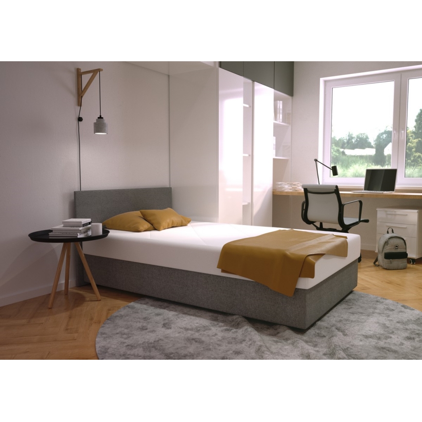 Cama almofadada com espaço de armazenamento e colchão DARIA 120x200 cm cinzento
