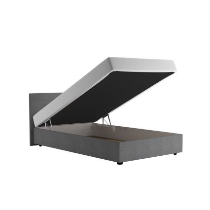 Cama almofadada com espaço de armazenamento e colchão DARIA 120x200 cm cinzento