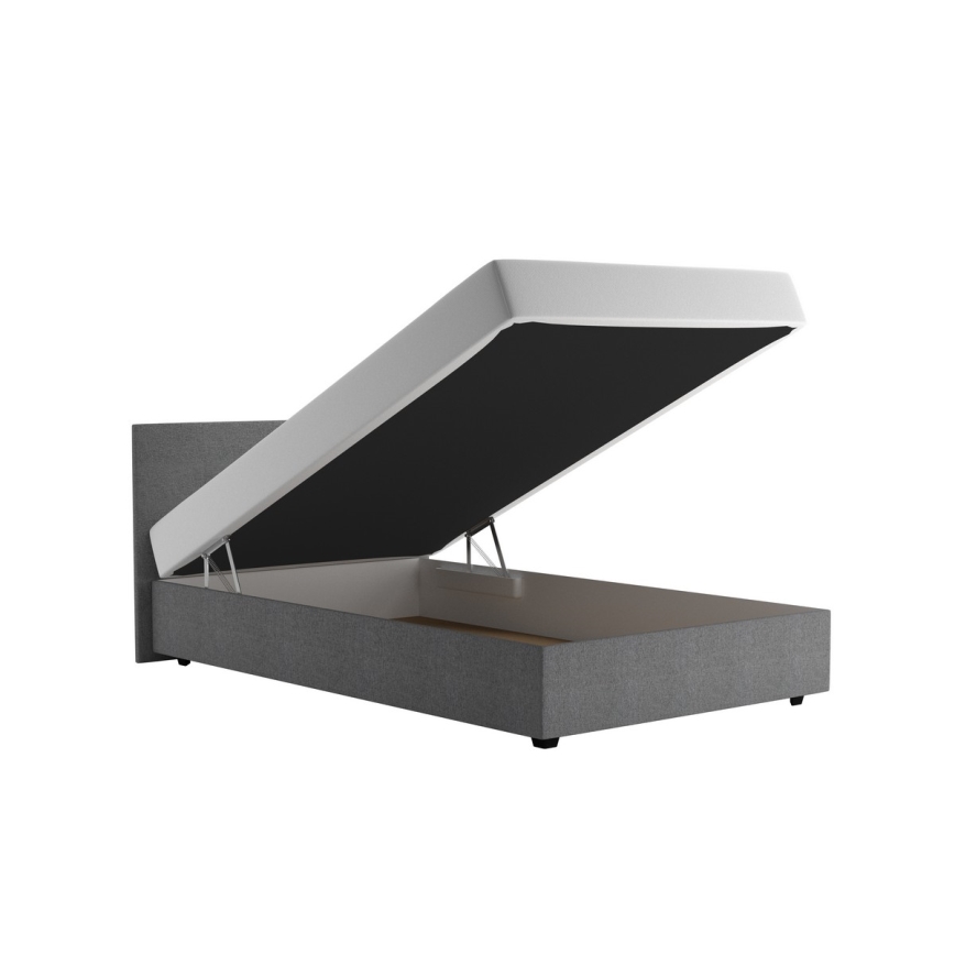 Cama almofadada com espaço de armazenamento e colchão DARIA 120x200 cm cinzento
