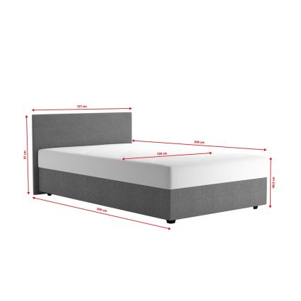 Cama almofadada com espaço de armazenamento e colchão DARIA 120x200 cm cinzento