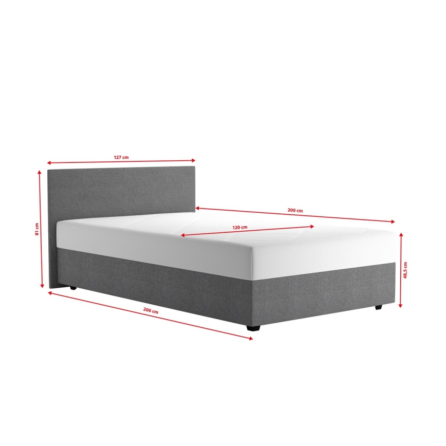 Cama almofadada com espaço de armazenamento e colchão DARIA 120x200 cm cinzento