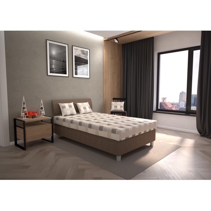 Cama almofadada com espaço de armazenamento e colchão GEORGE 140x200 cm castanho