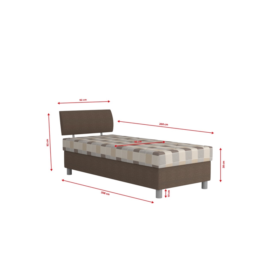 Cama almofadada com espaço de armazenamento e colchão GEORGE 90x200 cm castanho