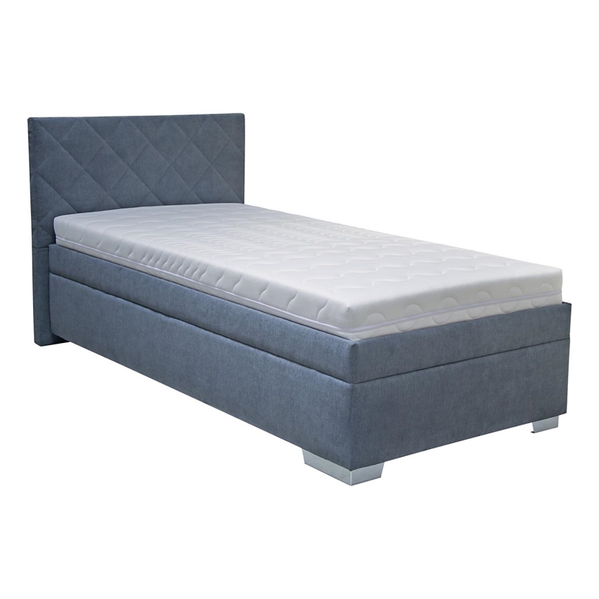 Cama almofadada com espaço de armazenamento e colchão LANA 90x200 cm azul